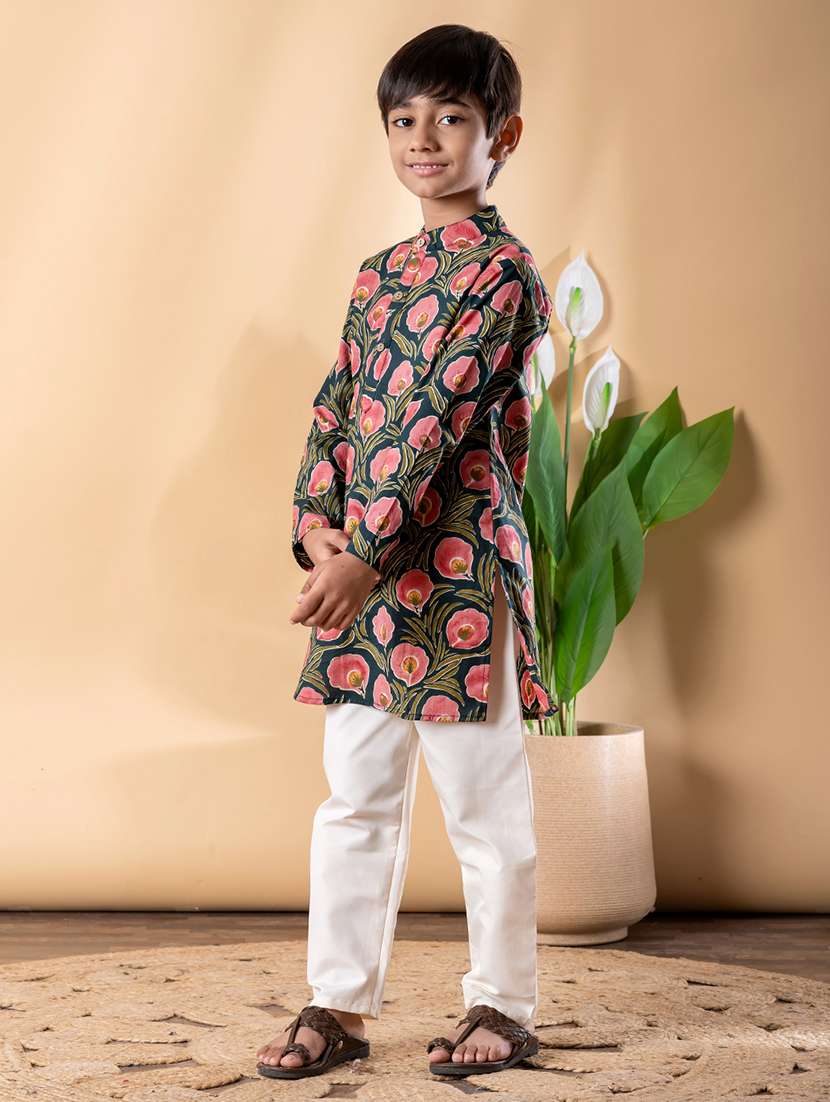 boys printed long sleeve kurta & pyjama set  - 22074242 -  Standard Image - 2