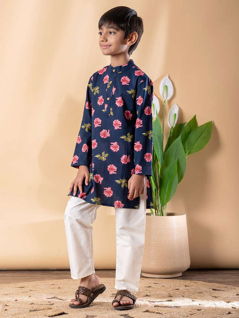 boys printed long sleeve kurta & pyjama set  - 22074243 -  Standard Image - 2