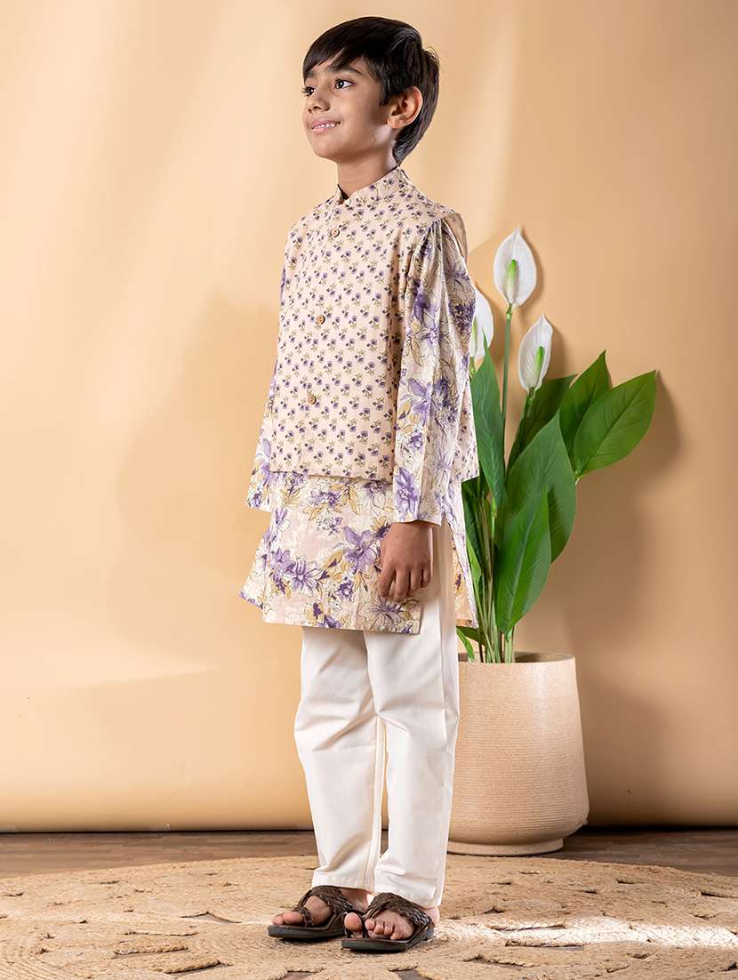 boys printed long sleeve kurta & pyjama set with jacket - 22074244 -  Standard Image - 2