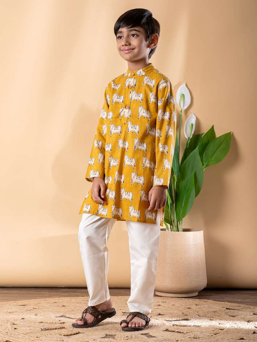 boys printed long sleeve kurta & pyjama set  - 22074247 -  Standard Image - 2