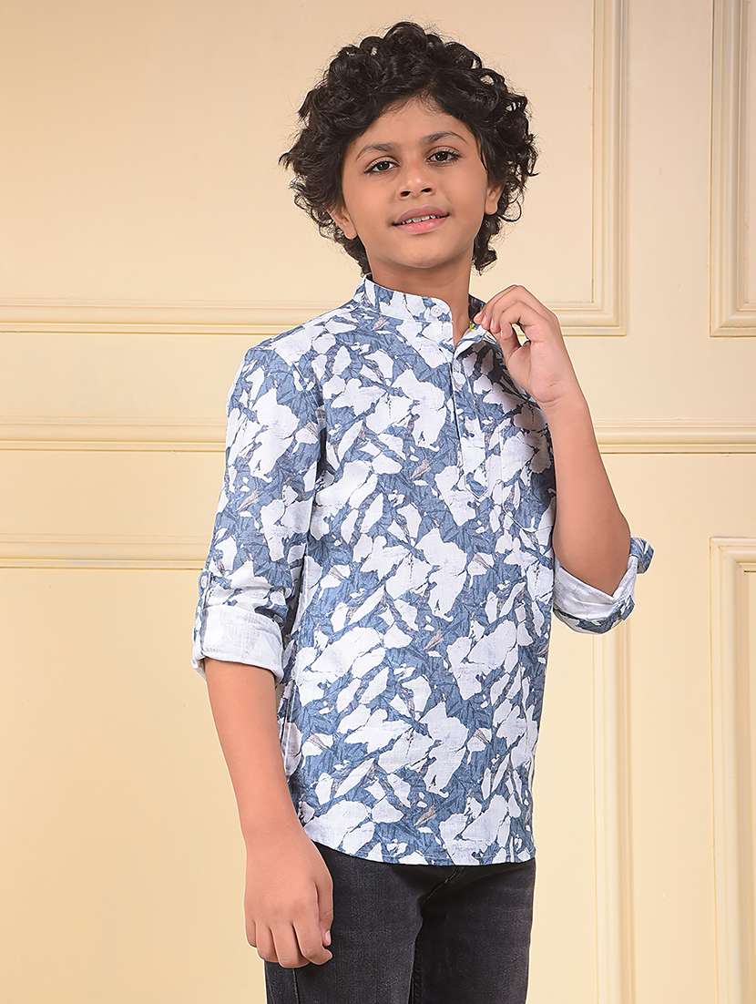 boys printed mandarin neck short kurta - 22074324 - Standard Image - 2