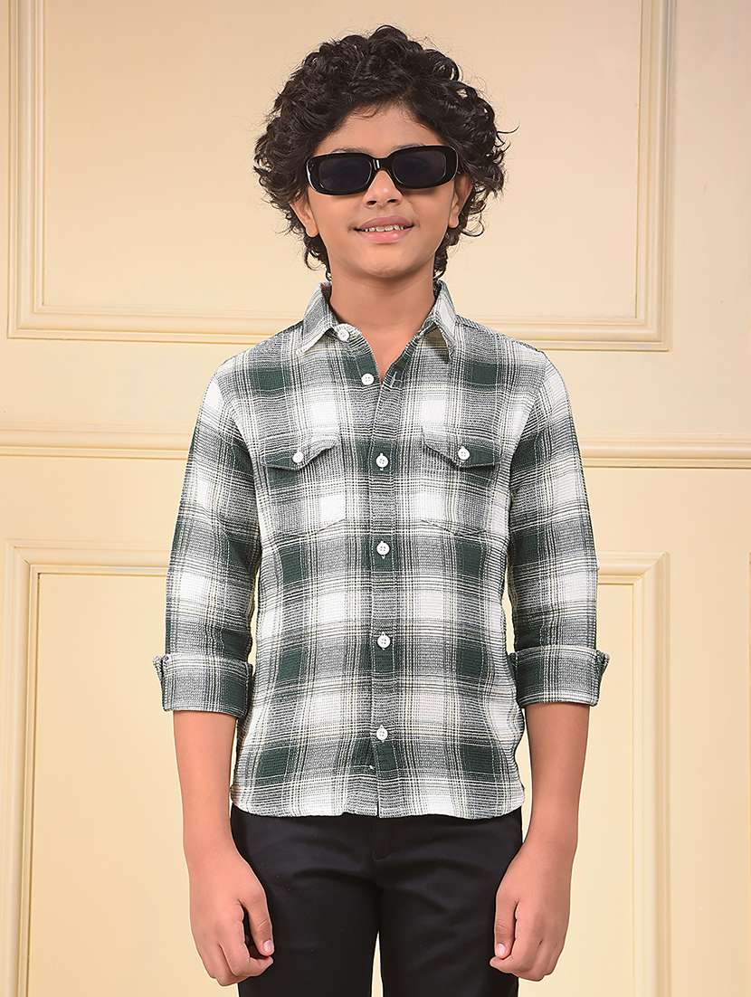 boys checkered long sleeve casual shirt