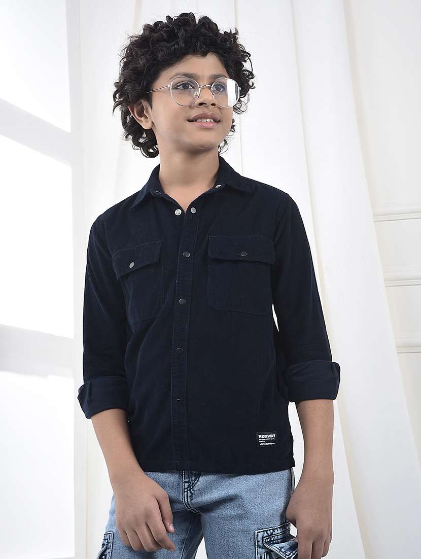 boys solid long sleeve casual shirt