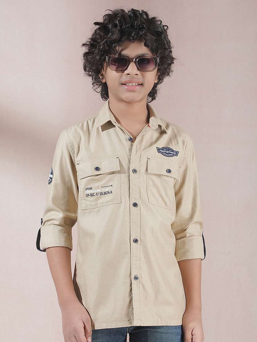 boys solid long sleeve casual shirt