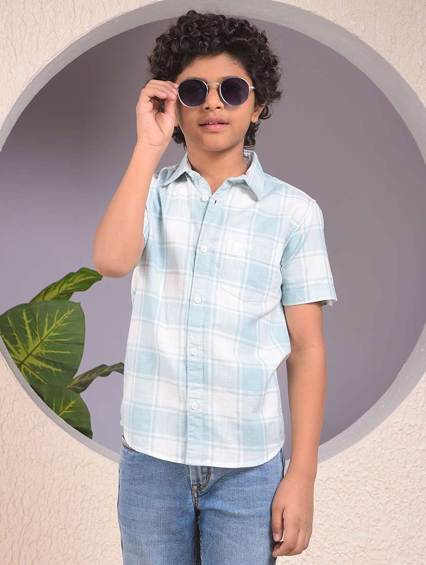 boys checkered short sleeve casual shirt