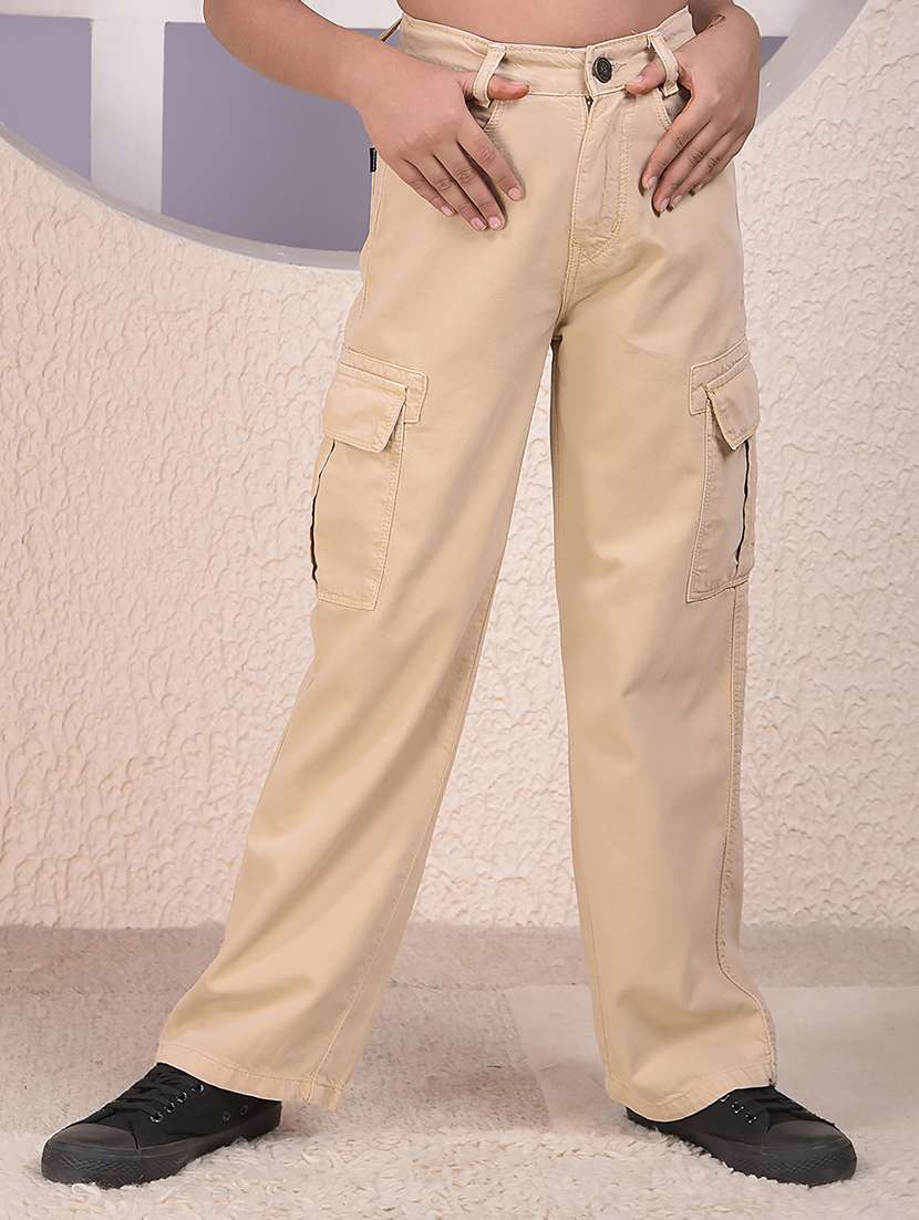girls solid mid rise relaxed fit cargo