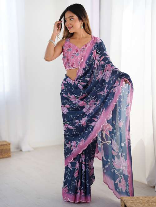 women printed casual wear saree with blouse - 22074460 -  Standard Image - 0