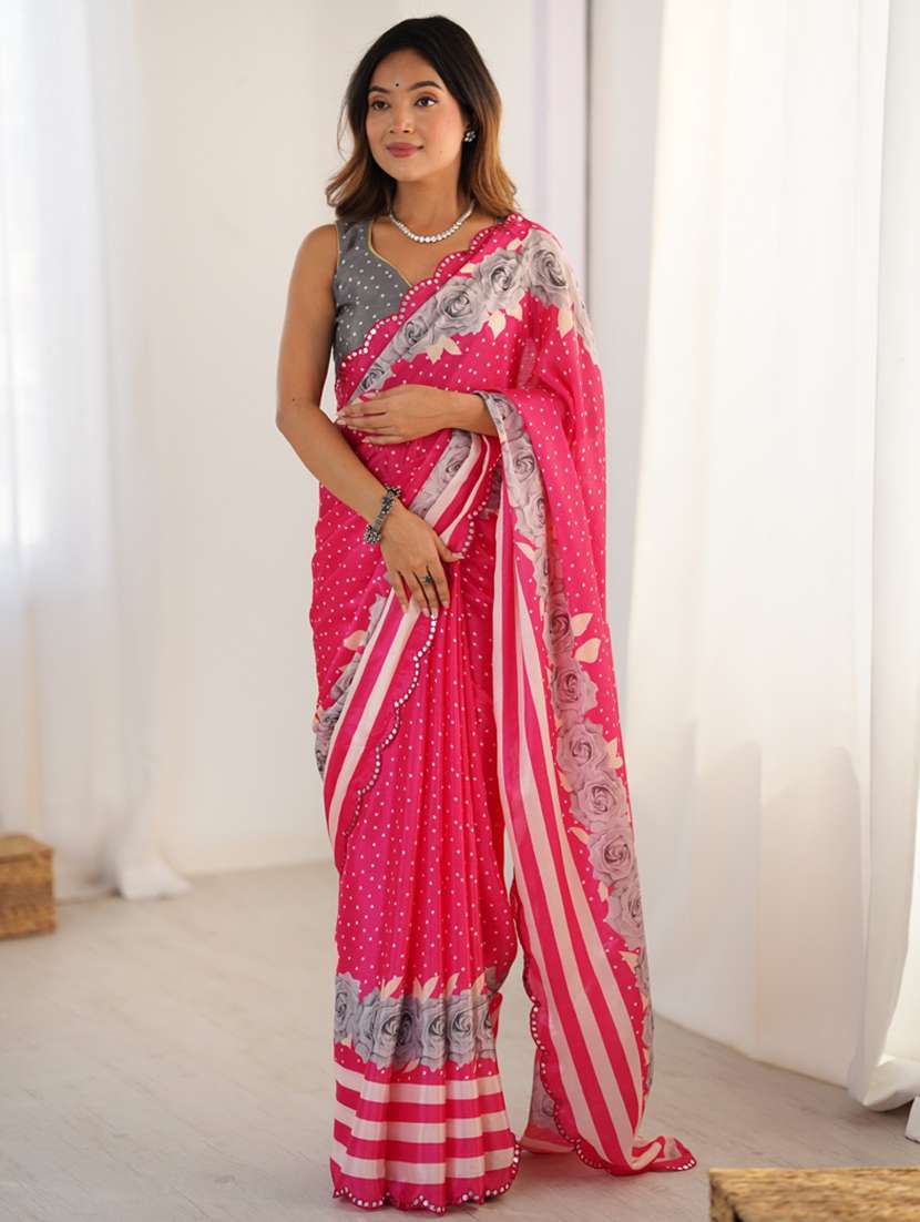 women printed casual wear saree with blouse
