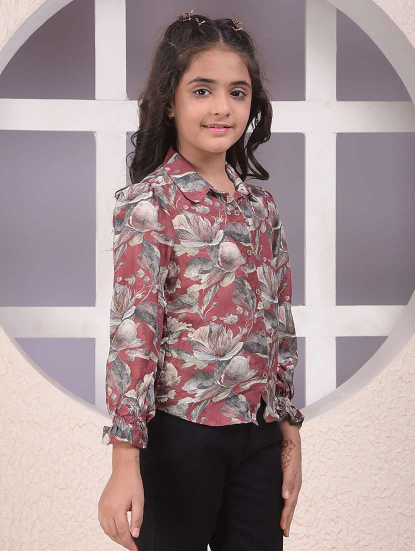girls printed long sleeve collared shirt - 22074517 -  Standard Image - 2