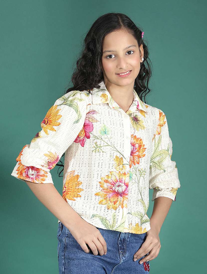 girls printed puff sleeve collared shirt - 22074519 -  Standard Image - 2