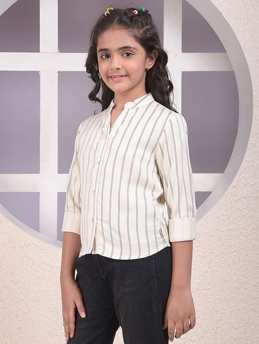 girls striped long sleeve mandarin collar shirt - 22074520 -  Standard Image - 2