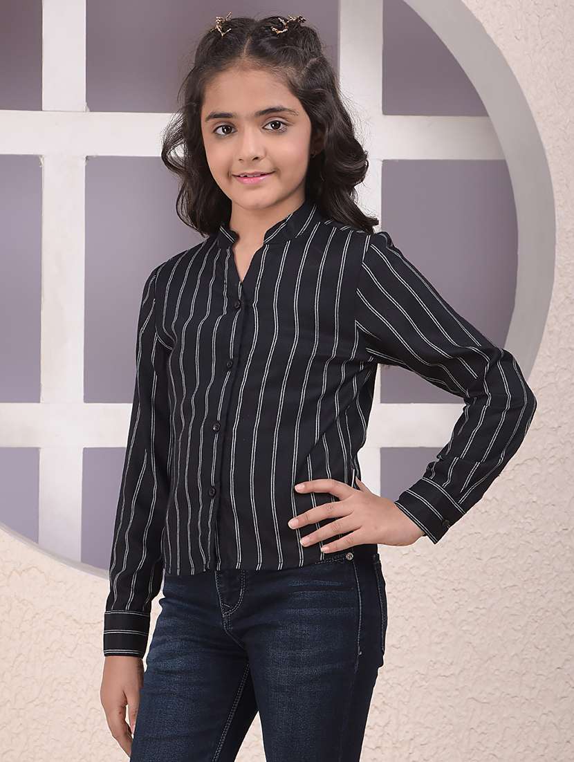 girls printed long sleeve mandarin collar shirt - 22074521 -  Standard Image - 2