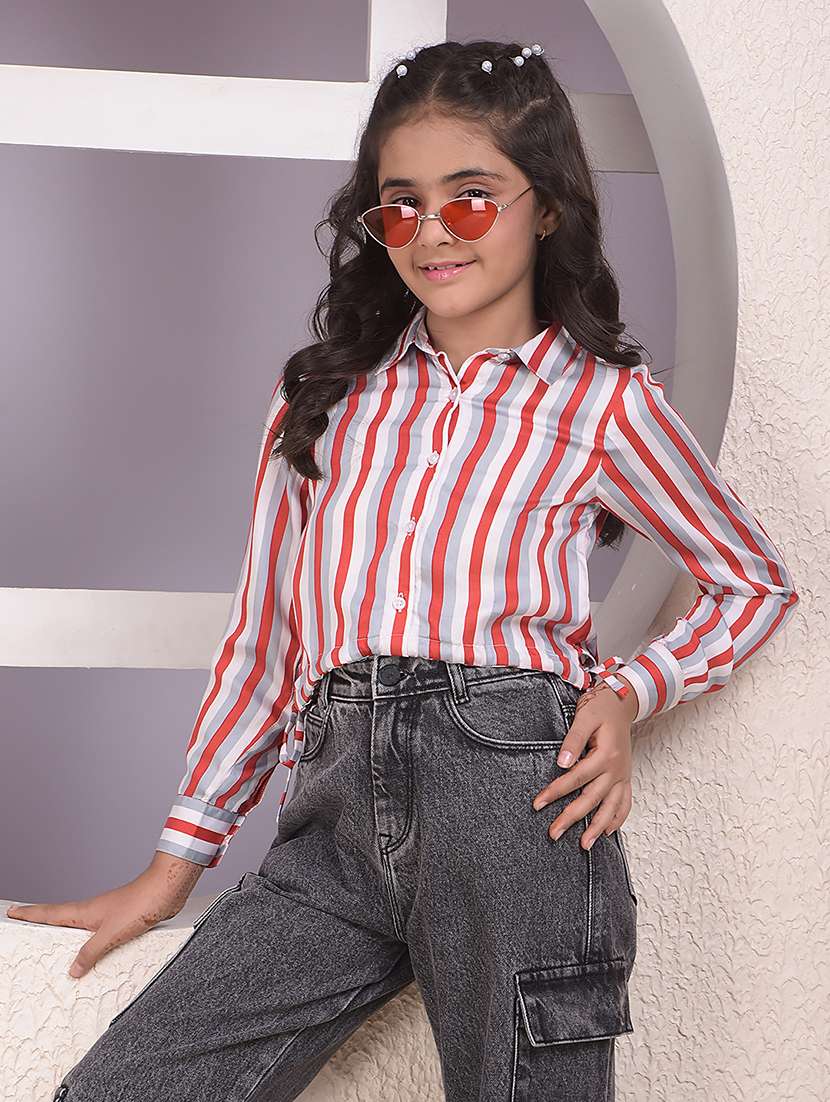 girls striped long sleeve collared shirt