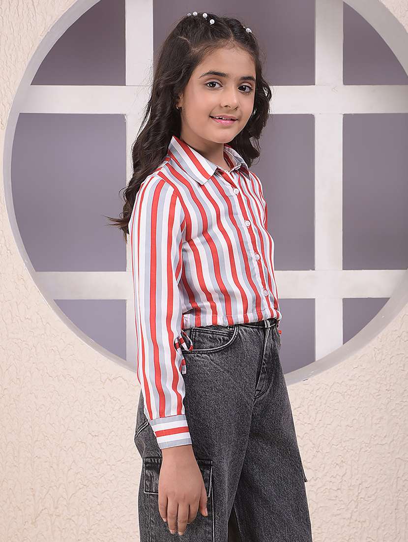 girls striped long sleeve collared shirt - 22074522 - Standard Image - 2
