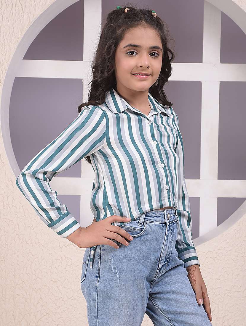 girls striped long sleeve collared shirt - 22074523 -  Standard Image - 2