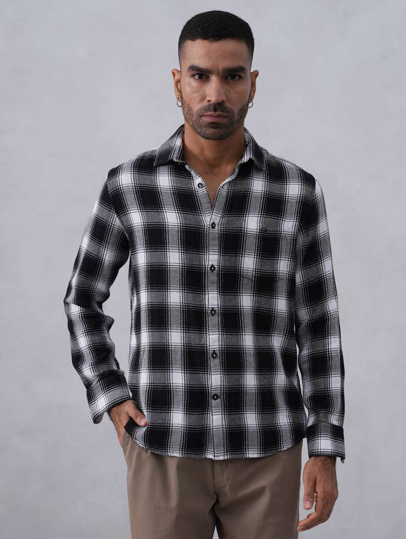 men checkered long sleeve regular fit casual shirt