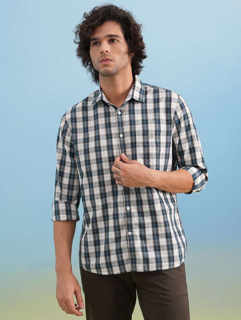 men checkered long sleeve regular fit casual shirt