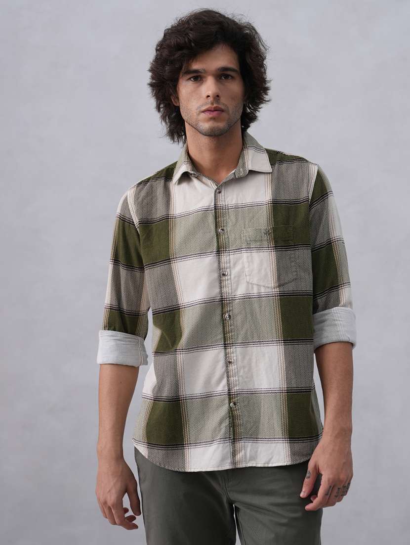 men checkered long sleeve regular fit casual shirt