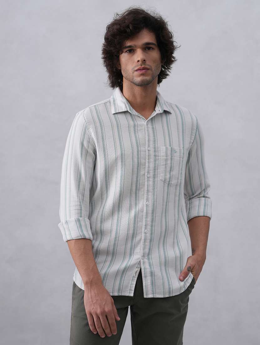 men striped long sleeve slim fit casual shirt