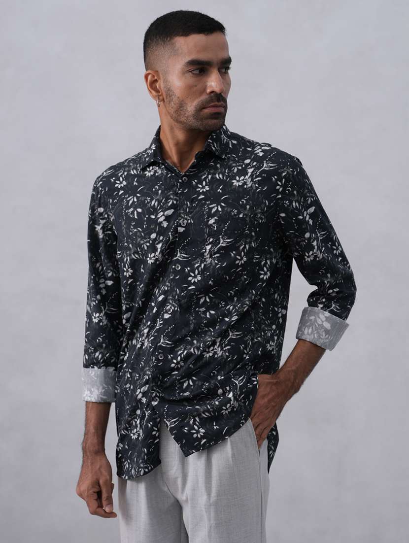 men floral printed long sleeve slim fit casual shirt - 22074579 -  Standard Image - 2