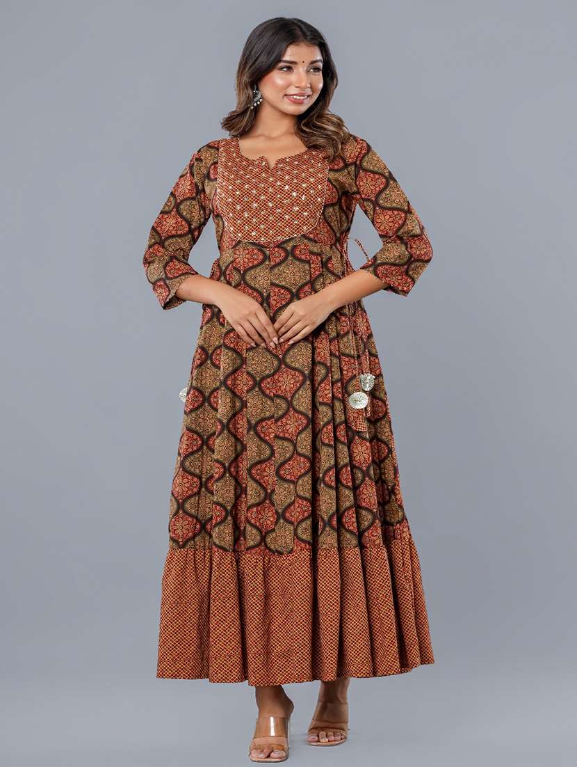 women printed three quarter sleeve ethnic dress