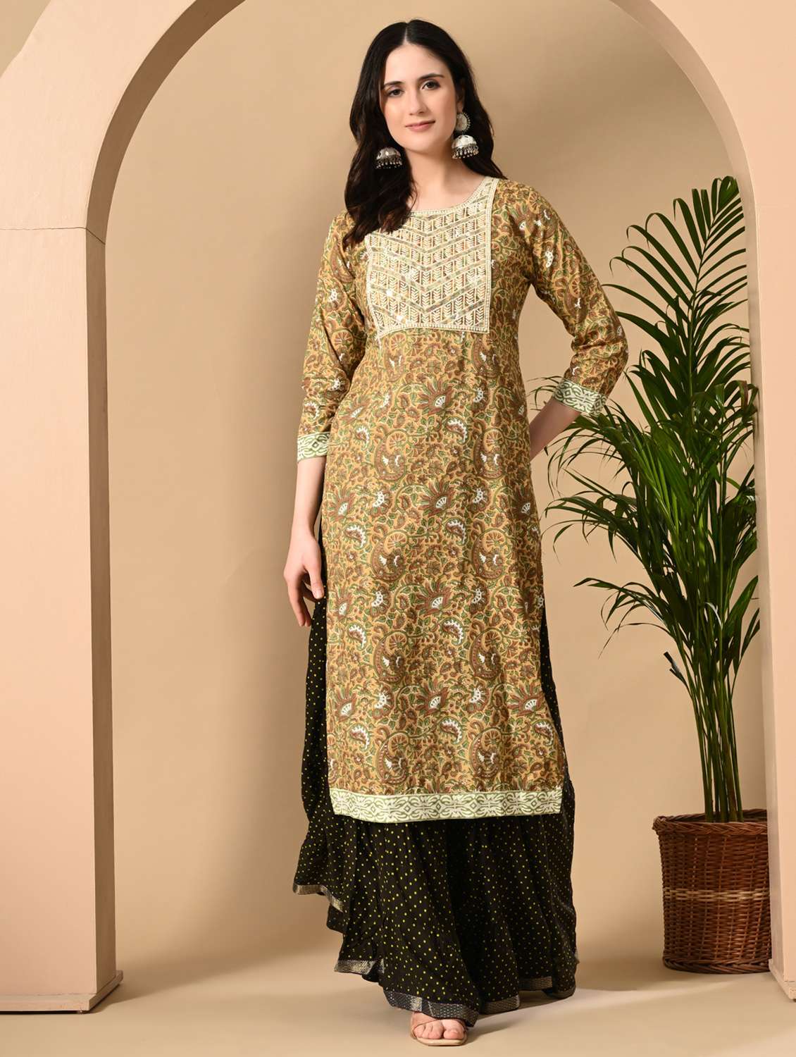women printed three quarter sleeve straight kurta - 22074595 - Zoom Image - 0