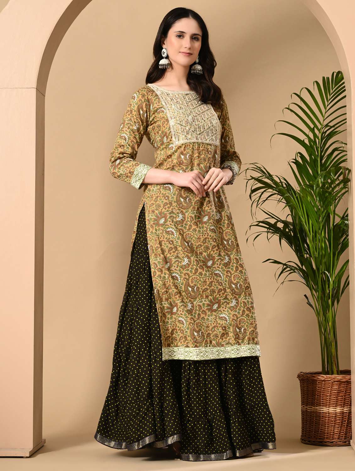 women printed three quarter sleeve straight kurta - 22074595 - Standard Image - 2