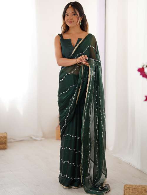 women solid with work embroidered saree with blouse - 22074613 -  Standard Image - 0