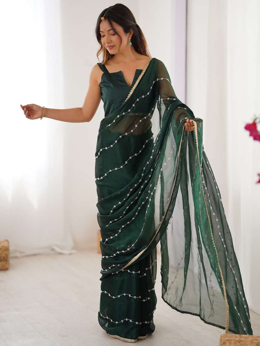 women solid with work embroidered saree with blouse - 22074613 - Standard Image - 2