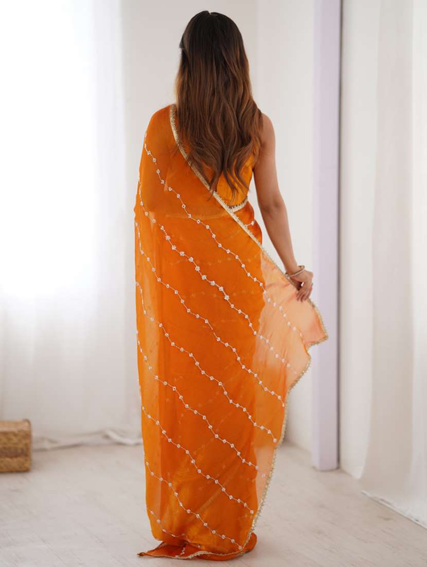women solid with work embroidered saree with blouse - 22074617 - Standard Image - 2