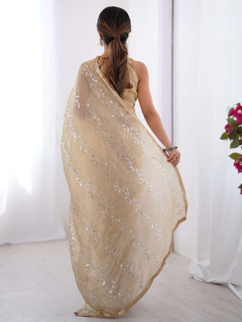 women solid with work embroidered saree with blouse - 22074618 - Standard Image - 2