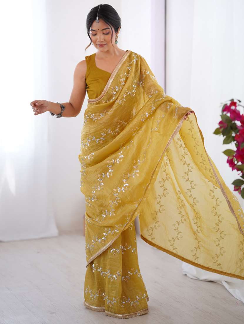women solid with work embroidered saree with blouse - 22074620 - Standard Image - 2