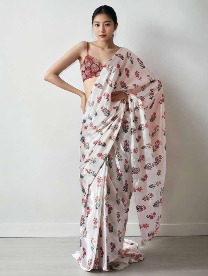 women floral printed ready to wear saree with blouse