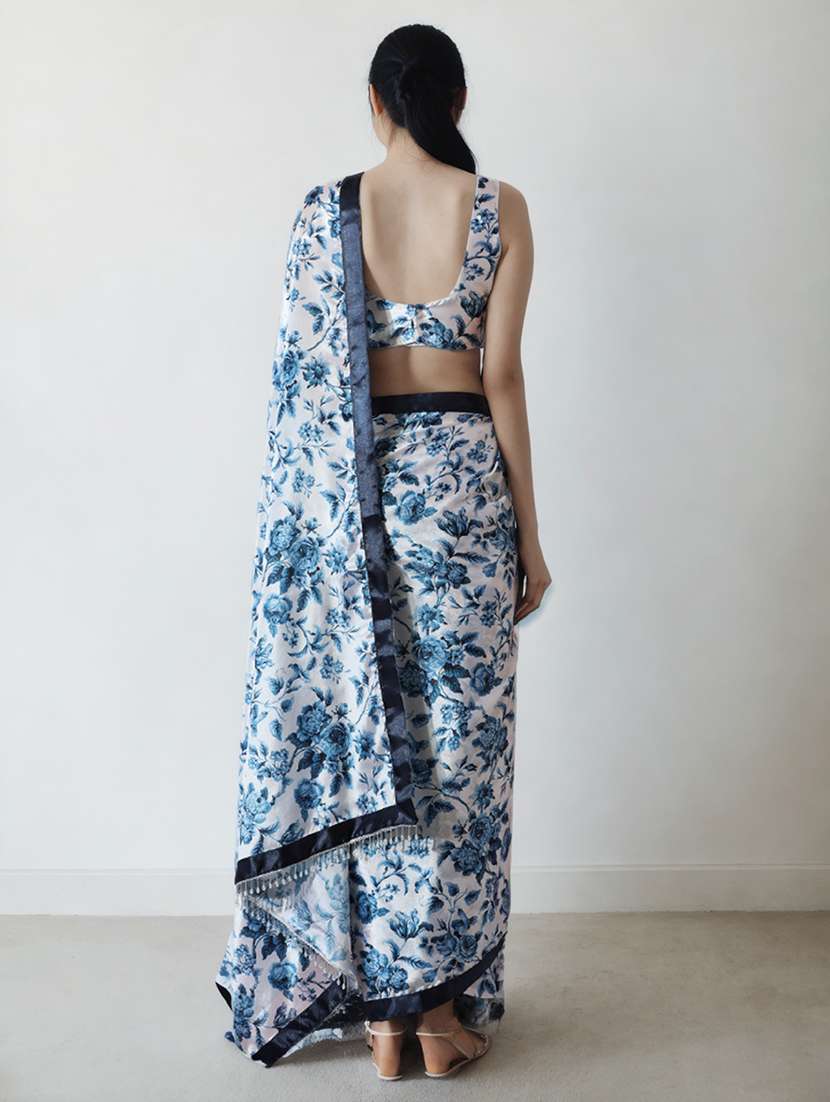 women floral printed ready to wear saree with blouse - 22074637 - Standard Image - 2