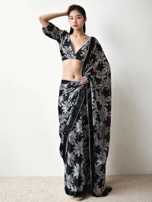 women floral printed ready to wear saree with blouse - 22074638 -  Standard Image - 0