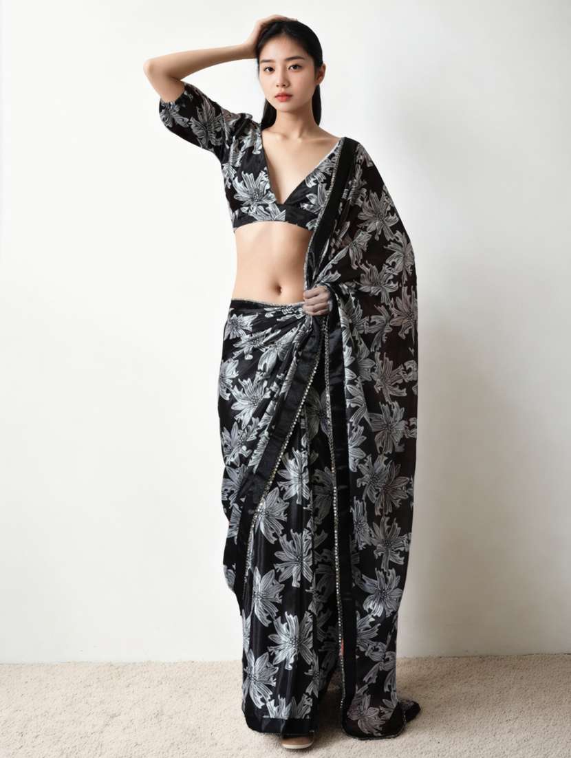women floral printed ready to wear saree with blouse