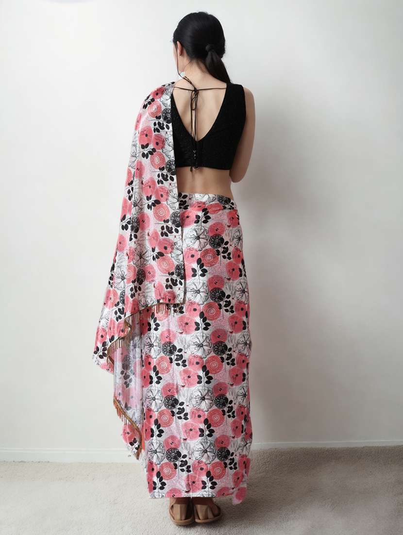 women floral printed ready to wear saree with blouse - 22074640 -  Standard Image - 2
