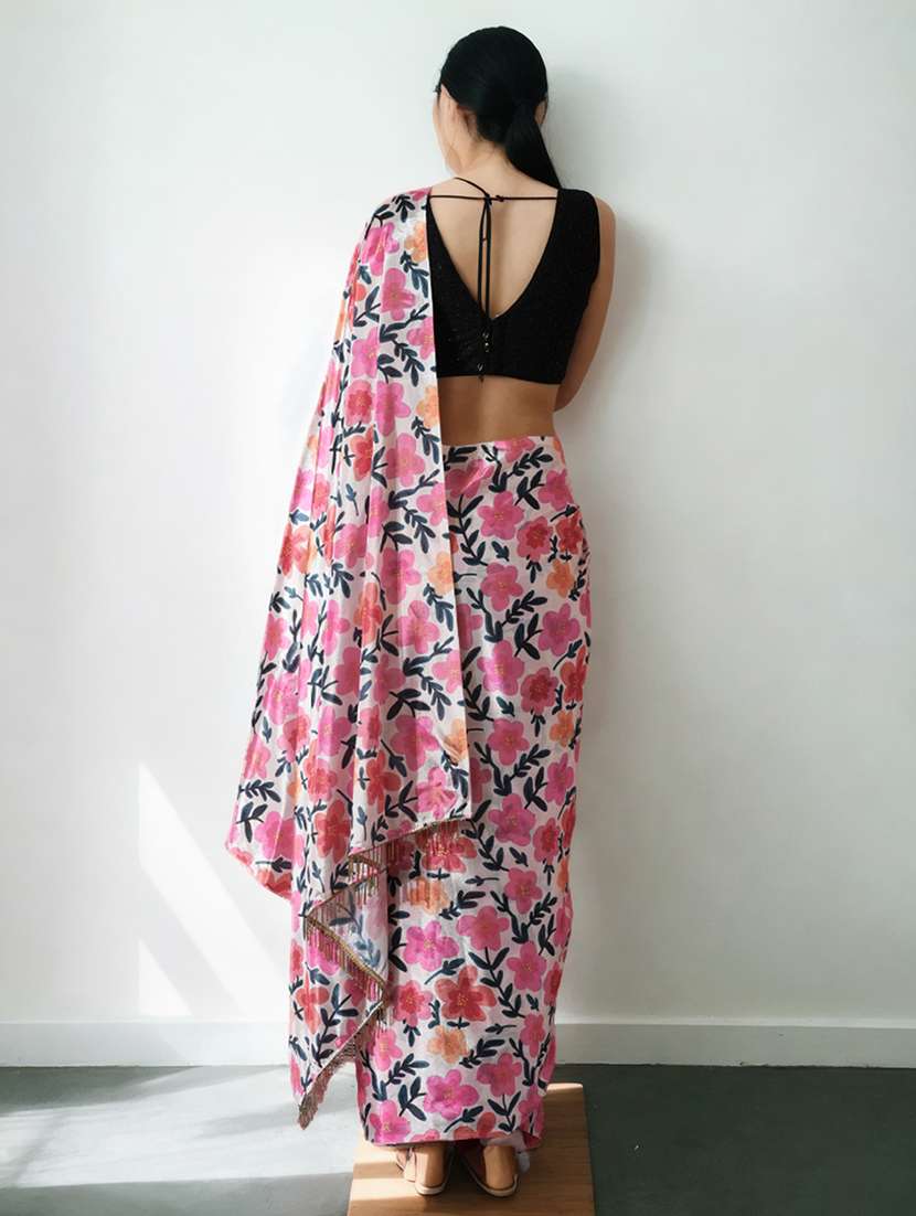 women floral printed ready to wear saree with blouse - 22074641 - Standard Image - 2