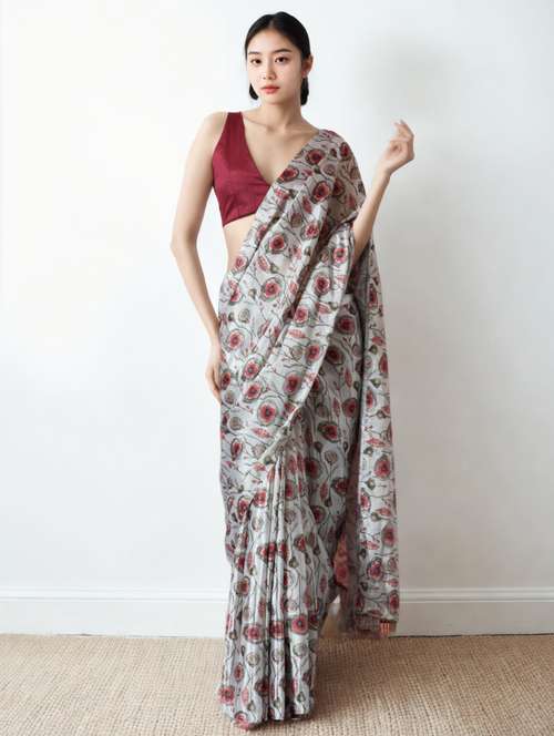 women floral printed ready to wear saree with blouse - 22074643 -  Standard Image - 0