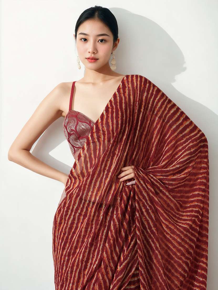 women printed ready to wear saree with blouse - 22074646 -  Standard Image - 2