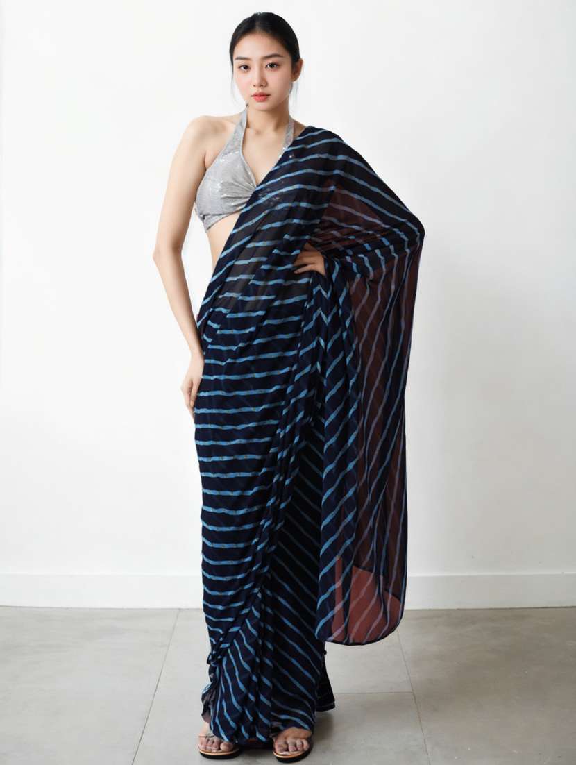 women striped ready to wear saree with blouse