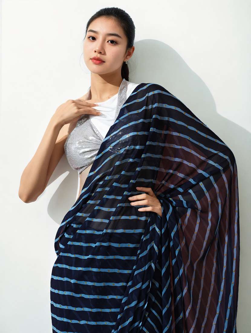 women striped ready to wear saree with blouse - 22074647 -  Standard Image - 2