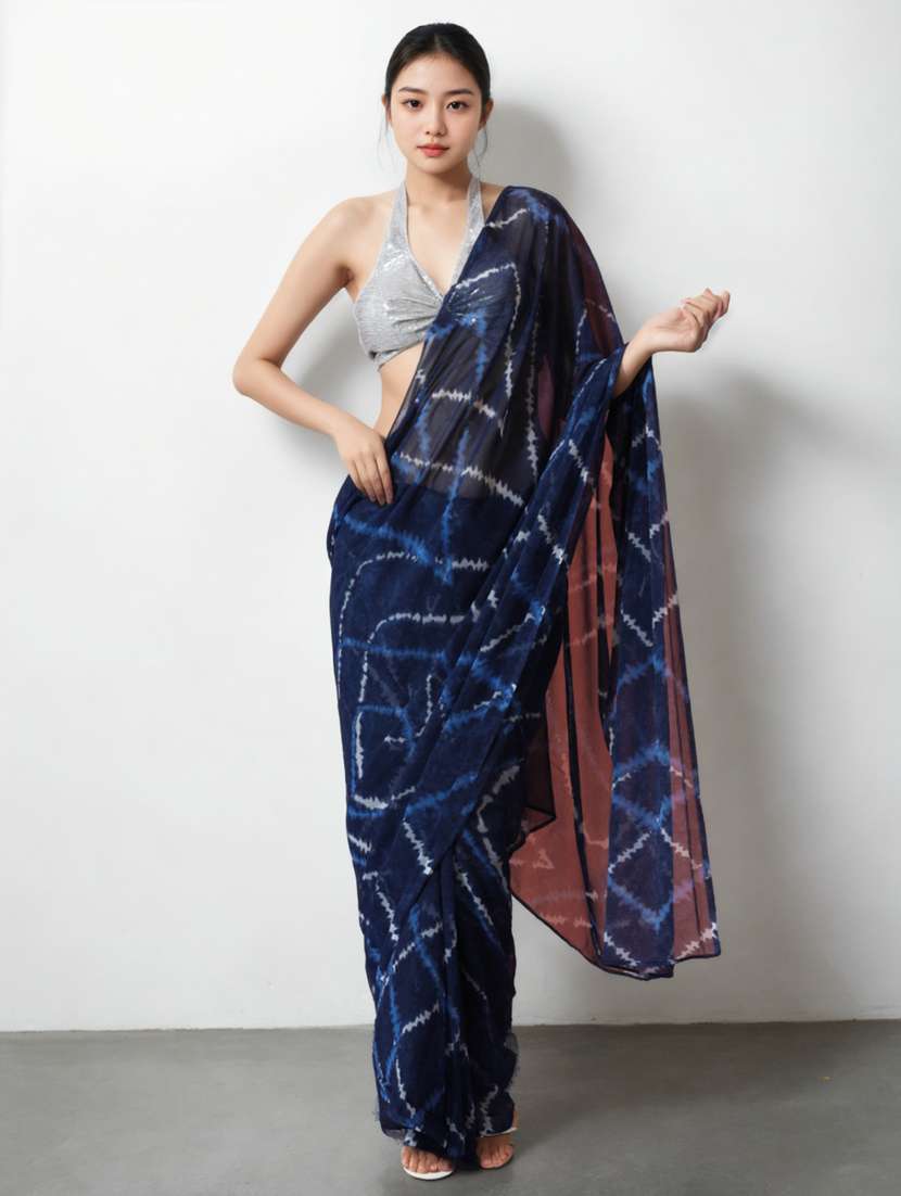 women printed ready to wear saree with blouse