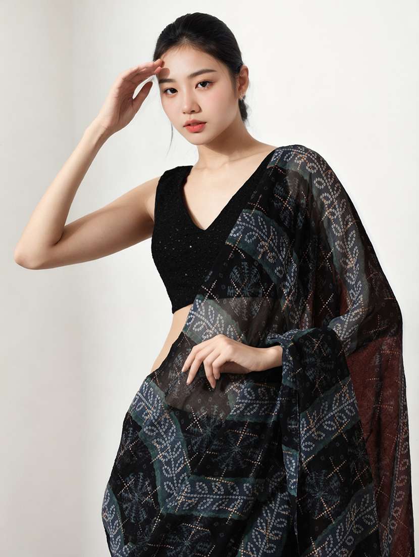 women printed ready to wear saree with blouse - 22074655 -  Standard Image - 2