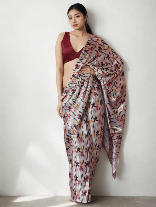women printed ready to wear saree with blouse - 22074663 -  Standard Image - 0