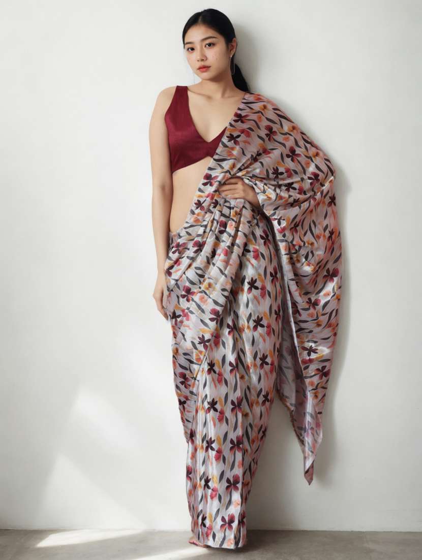 women printed ready to wear saree with blouse - 22074663 -  Zoom Image - 0