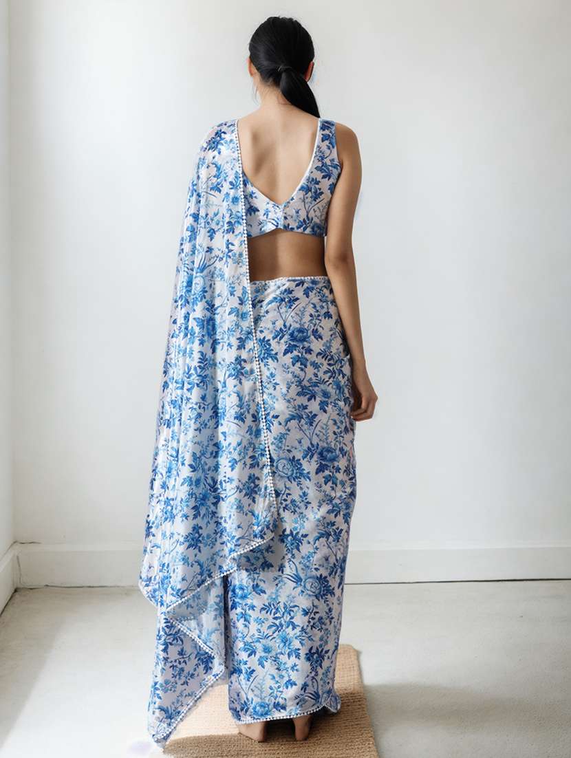 women printed ready to wear saree with blouse - 22074665 - Standard Image - 2
