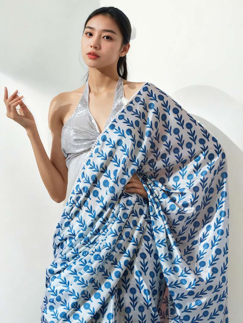 women printed ready to wear saree with blouse - 22074670 -  Standard Image - 2
