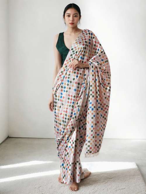 women geometric printed ready to wear saree with blouse - 22074672 -  Standard Image - 0