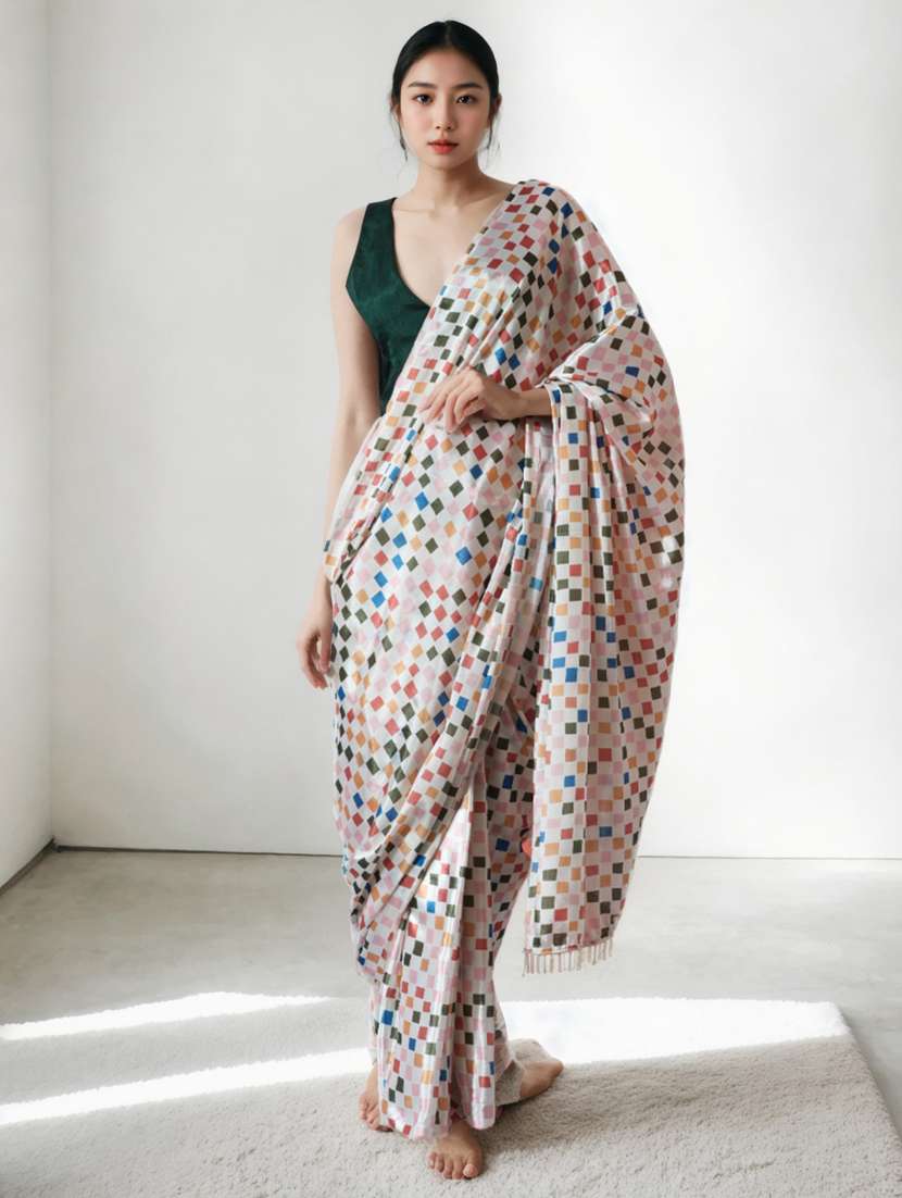 women geometric printed ready to wear saree with blouse